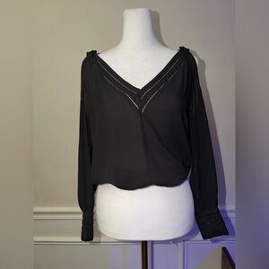 Marciano Black V-Neck Blouse Marciano cold shoulder black peasant style size XS